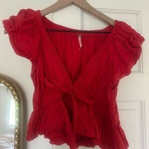 Red Ruffled Women's Top